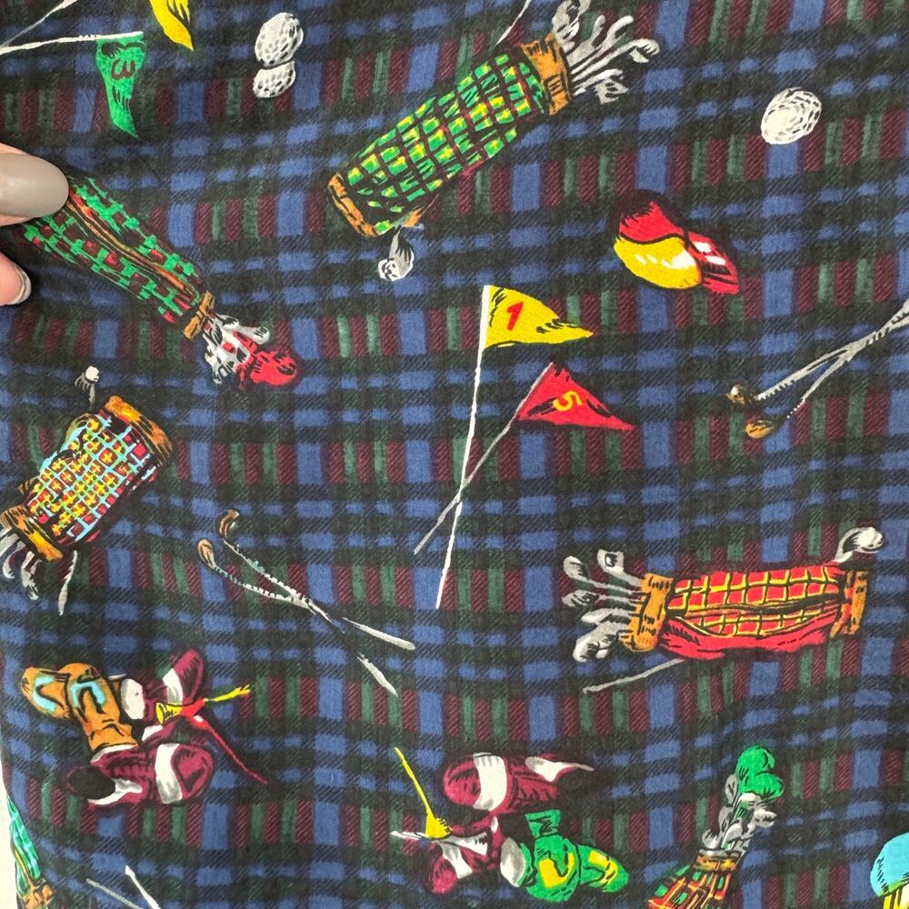 VTG 80's Snow Blue Plaid Washable Silk Golf Clubs Short Sleeve Shirt Size XL - Picture 5 of 13